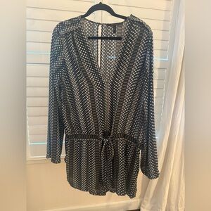 BCBGMaxAzria Black and Brown Mini Romper with Tie Front Detail